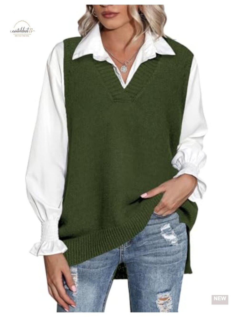 Zeagoo Sweater Vest Womens Sleeveless V Neck Oversized Knitted Pullover Top